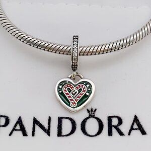 Pandora Double Sided Candy Cane Heart Merry Christmas Dangle Charm